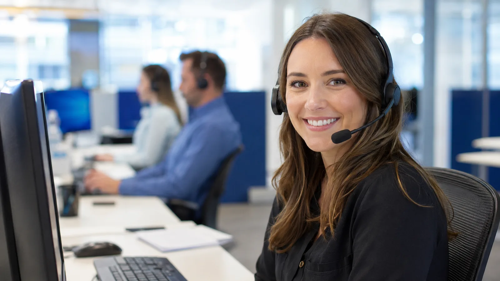 Bank customer support specialist assisting a client